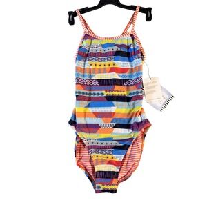 Dolfin Uglies Women's V-2 Back One-Piece Training Swimsuit Tribal Print Size 32